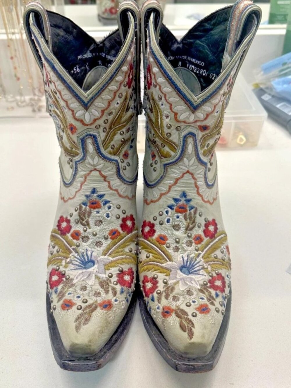 Lane Robin LB0456 Womens 8 Turquoise Floral Embroidered Studded Western Boots
